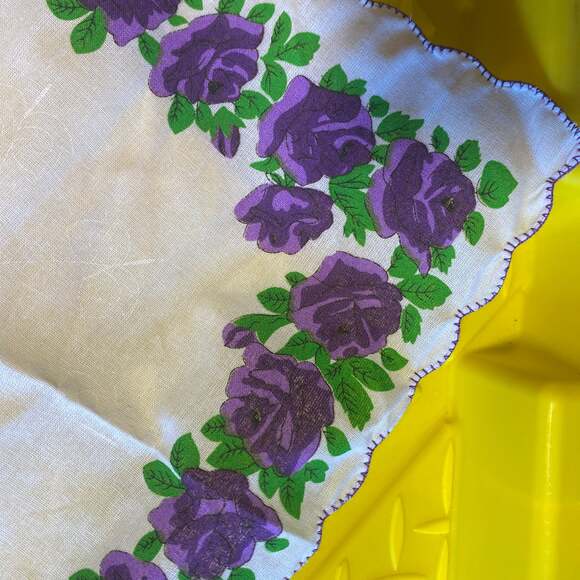 Vintage Handkerchief Purple Floral Scalloped Hanky 2 - Picture 3 of 4